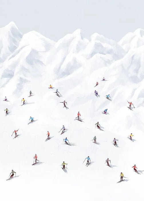 Papier peint montagne skieurs colorés, XXL, tendance