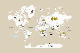 Beige French children's world map wallpaper