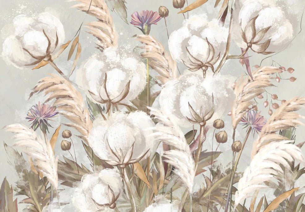 Panoramic cotton flower wallpaper