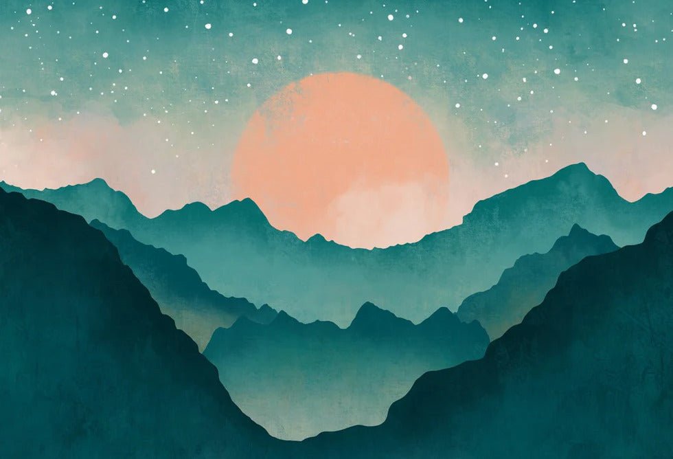 Custom wallpaper mountain mist turquoise