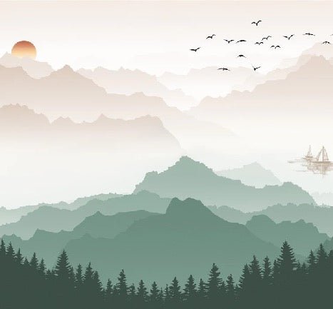 Mountain in mist wallpaper terracotta