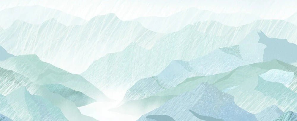 Bathroom wallpaper illustration mountains green