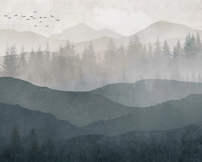 Black and white panorama nature bathroom wallpaper