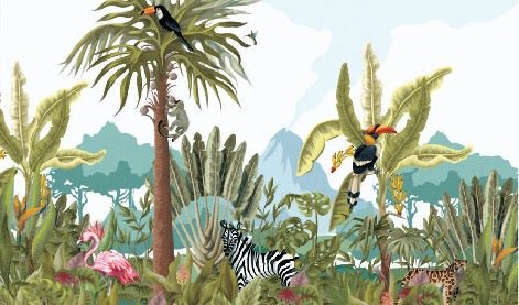 Children's panoramic jungle wallpaper