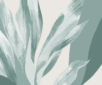 Water green floral fabric panoramic wallpaper