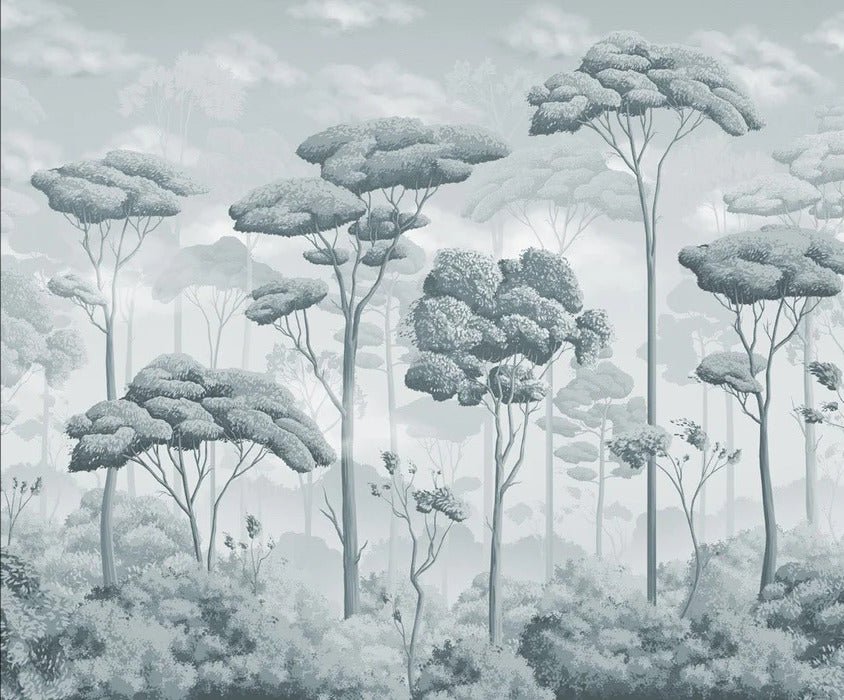 Silver-blue voluptuous pinewood panoramic wallpaper