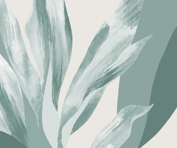 Water green floral fabric panoramic wallpaper