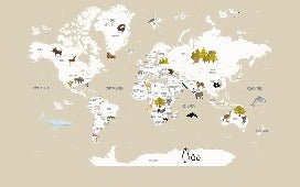 Children's French world map wallpaper beige