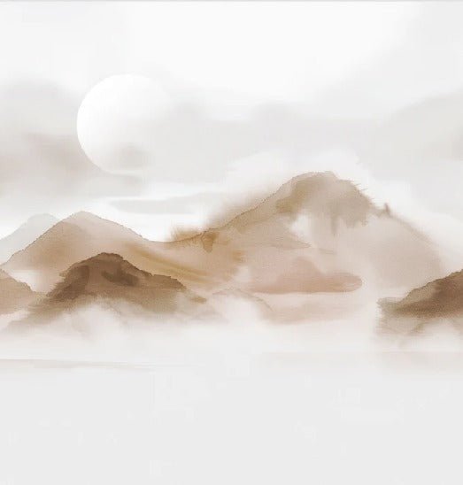 Wallpaper with misty mountains – Sepia glow