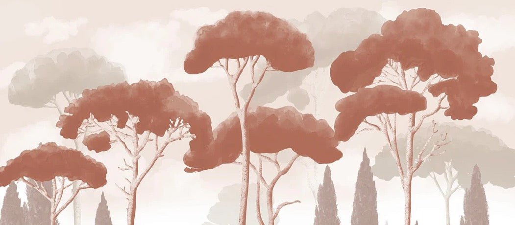 Terracotta cypress, pine and pampas grass wallpaper