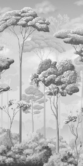 Papier peint panoramique pinèdes noir et blanc, XXL, tendance