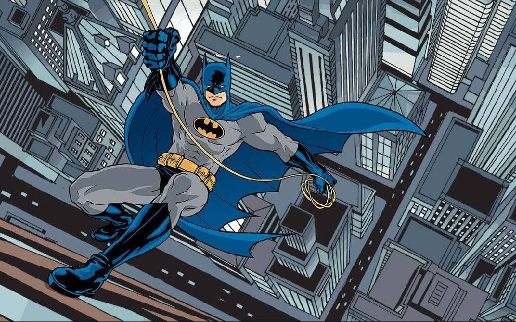 Panoramic wallpaper hero batman comic climbing tower city