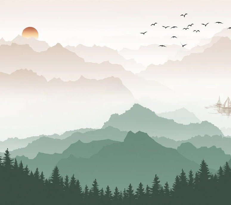 Terracotta mist mountain wallpaper