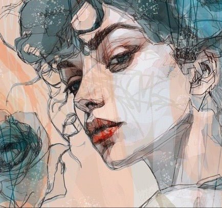 Papier peint visage féminin blue rose, XXL, tendance