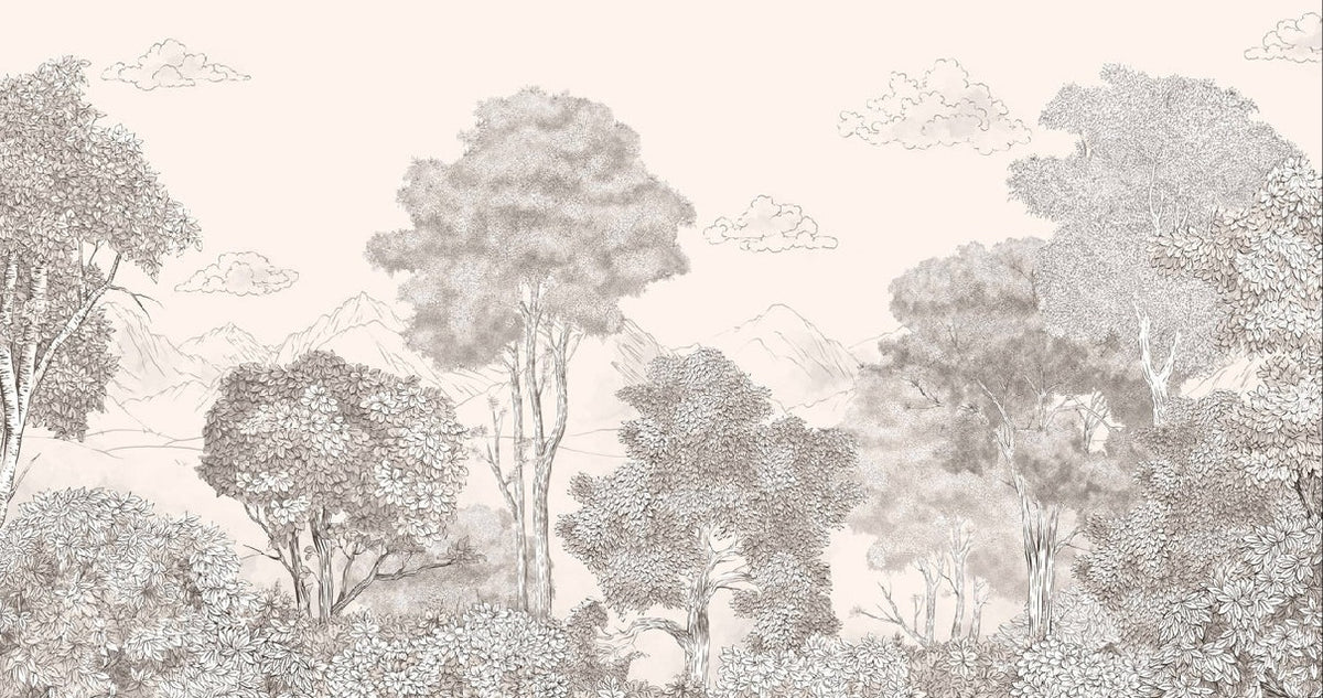 Beige panoramic Forests and Mountains wallpaper