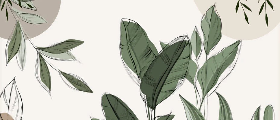 Graphic plant panorama wallpaper taupe