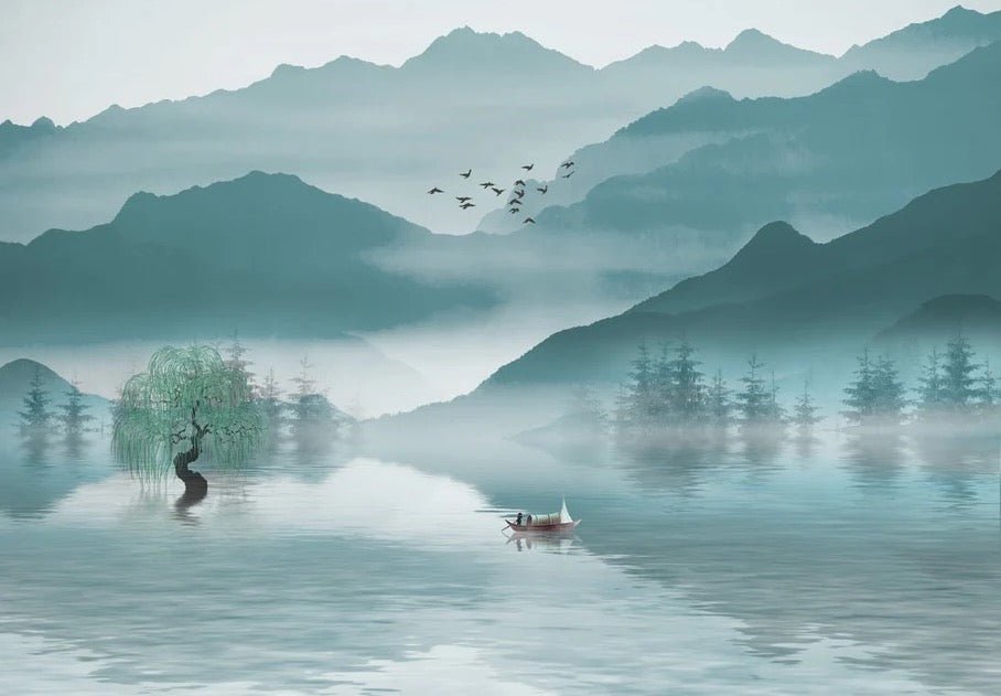 Wallpaper between mountain and lake