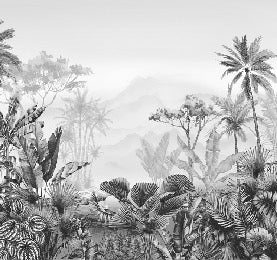 Tropical black and white bathroom wallpaper