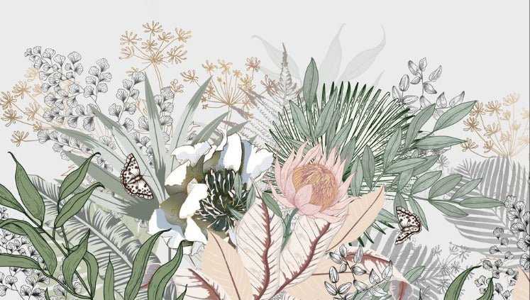 Panoramic floral botanic wallpaper