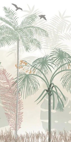 Panoramic pastel jungle wallpaper