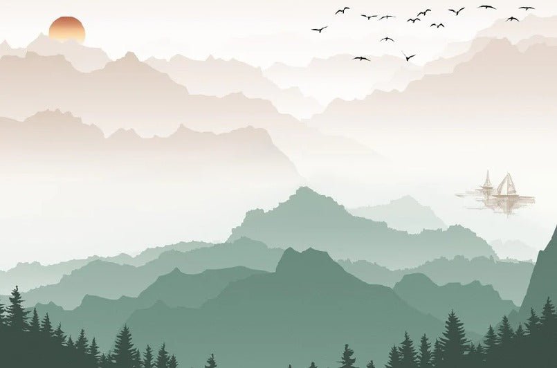 Mountain in mist wallpaper terracotta