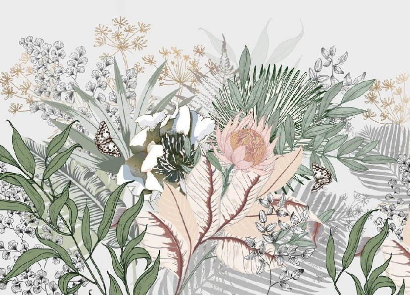Botanical floral panoramic wallpaper