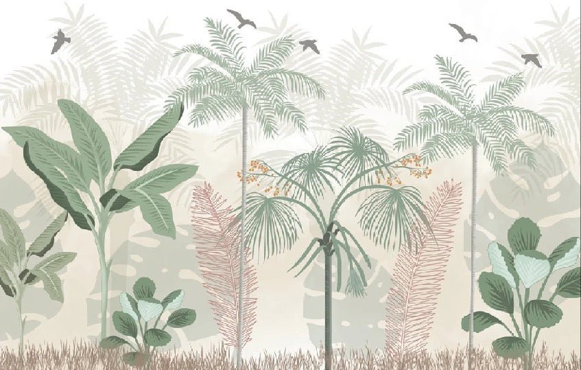 Panoramic pastel jungle wallpaper