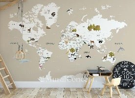 Children's French world map wallpaper