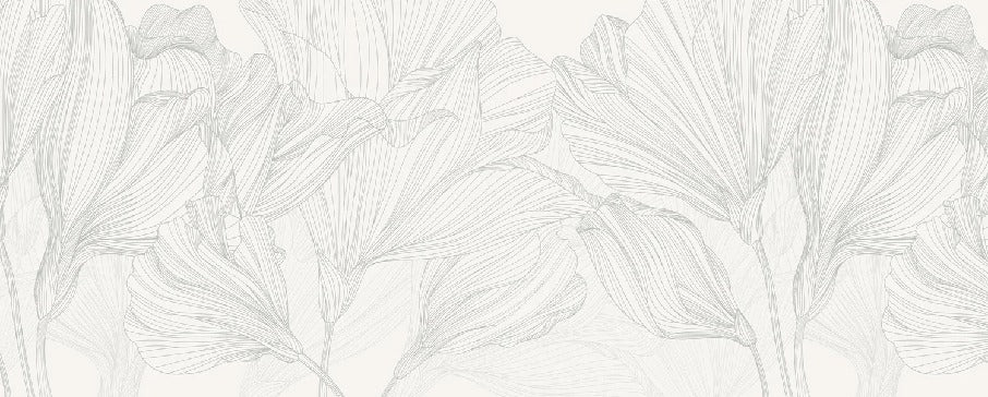 Panoramic wallpaper grey and white waltz of flowers