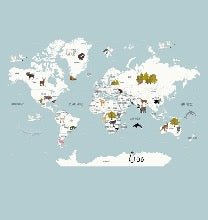 Children's map of the world in French glacier blue wallpaper