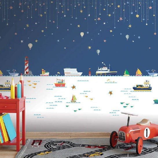 Children's wallpaper sea boat ocean