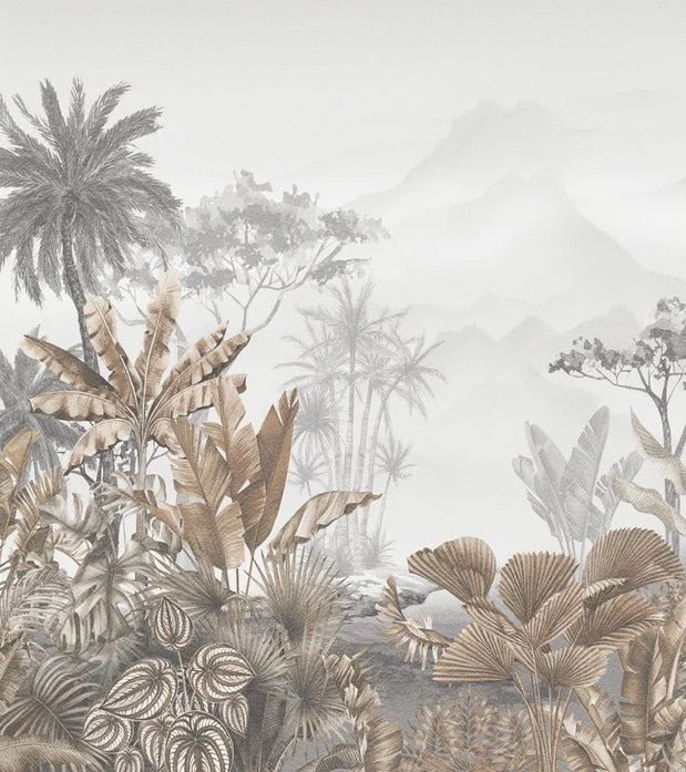 Tropical sepia bathroom wallpaper