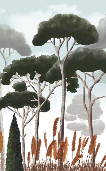 Custom wallpaper cypress pine and pampas grass