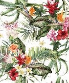 Tropical bathroom wallpaper & Colorful flowers