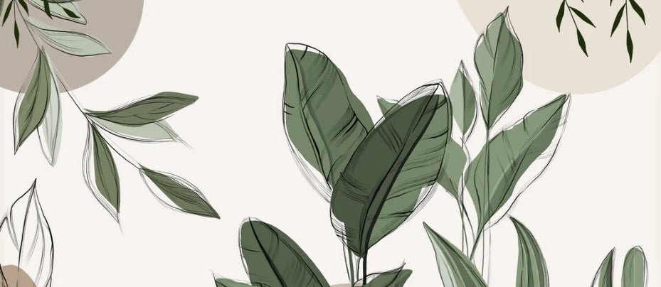 Papier peint panoramique végétal graphique taupe, XXL, tendance