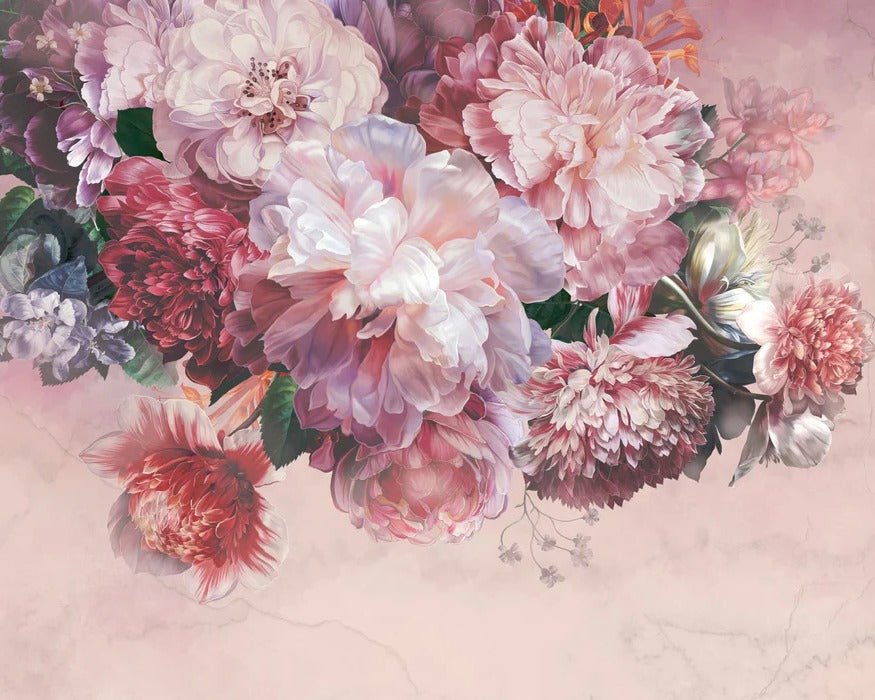Panoramic peony pink wallpaper