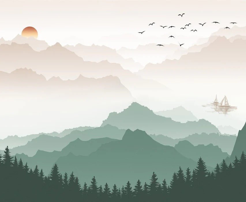 Mountain in mist wallpaper terracotta