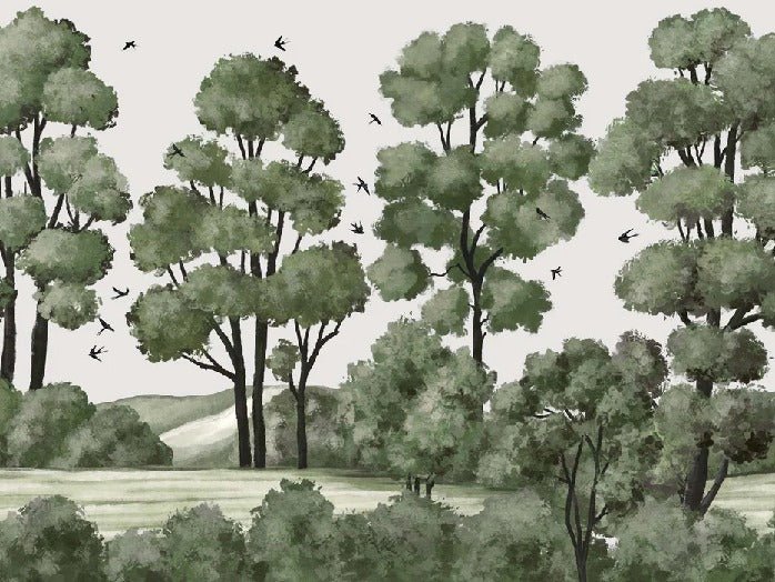 Green forest river landscape wallpaper