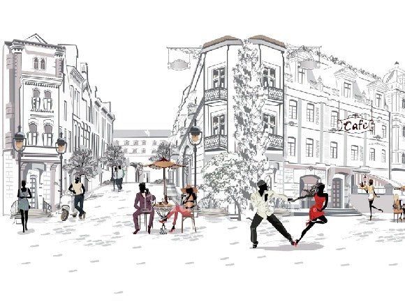 Panoramic wallpaper Parisian stroll