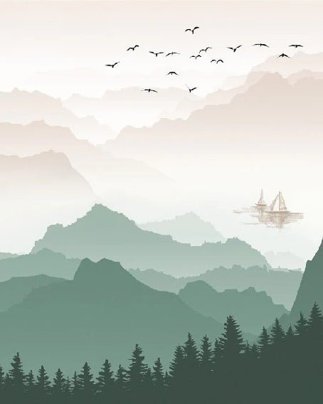 Mountain in mist wallpaper terracotta