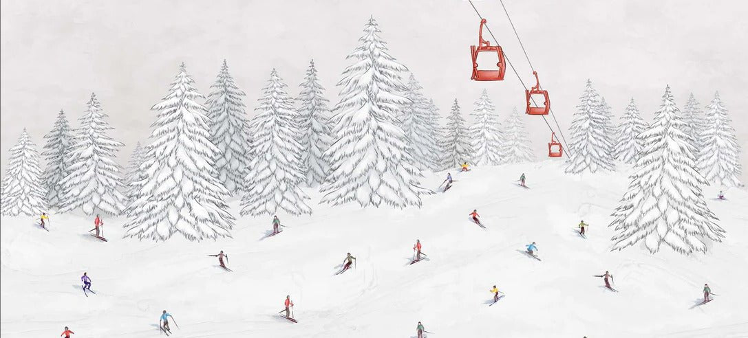 Papier peint télécabine skieurs colorés, XXL, tendance