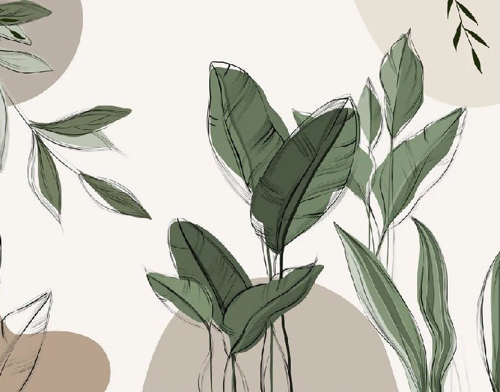 Graphic plant panorama wallpaper taupe