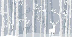 Children's Scandinavian forest wallpaper birch and deer