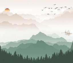 Papier peint montagne dans brume terracotta, XXL, tendance