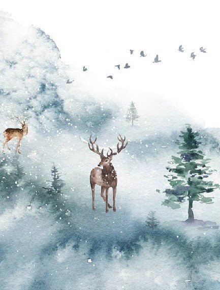 Stag & Scandinavian bathroom wallpaper