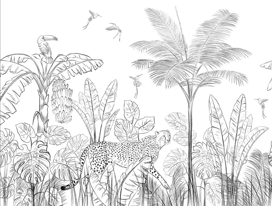 Black and white leopard jungle wallpaper