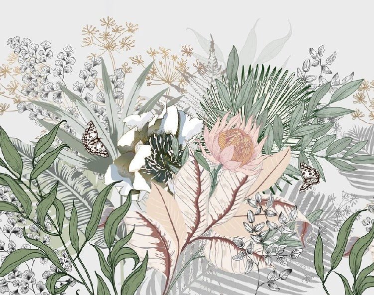 Botanical floral panoramic wallpaper