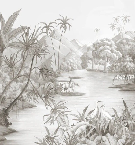 Picturesque jungle panoramic wallpaper