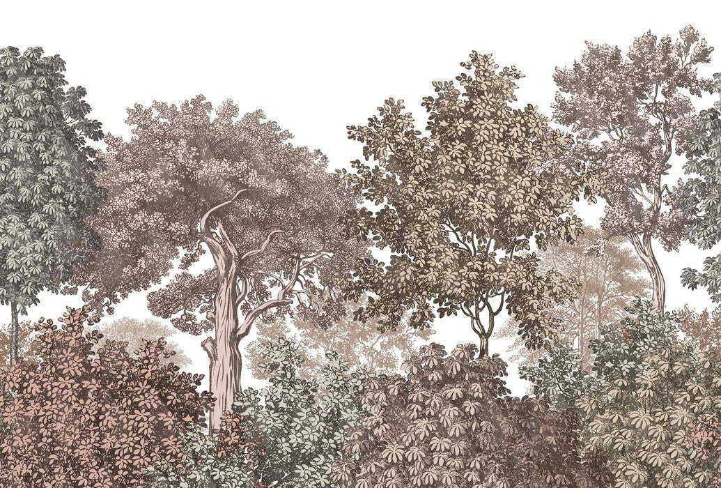 Landscape wallpaper forest engraving rosé