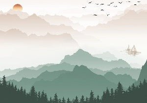 Mountain in mist wallpaper terracotta